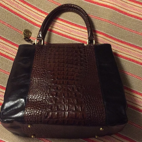 Brahmin Vintage Black and Brown Moc Croc Leather - Picture 2 of 7